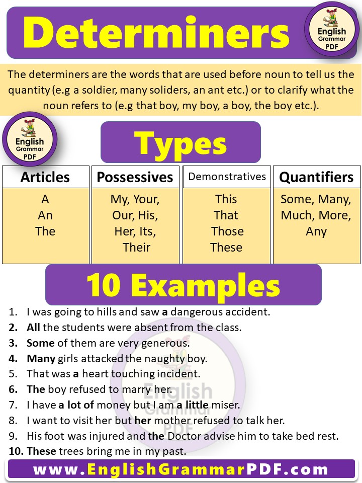 10 Examples of Determiners in English, 4 Types of Determiners in English PDF
