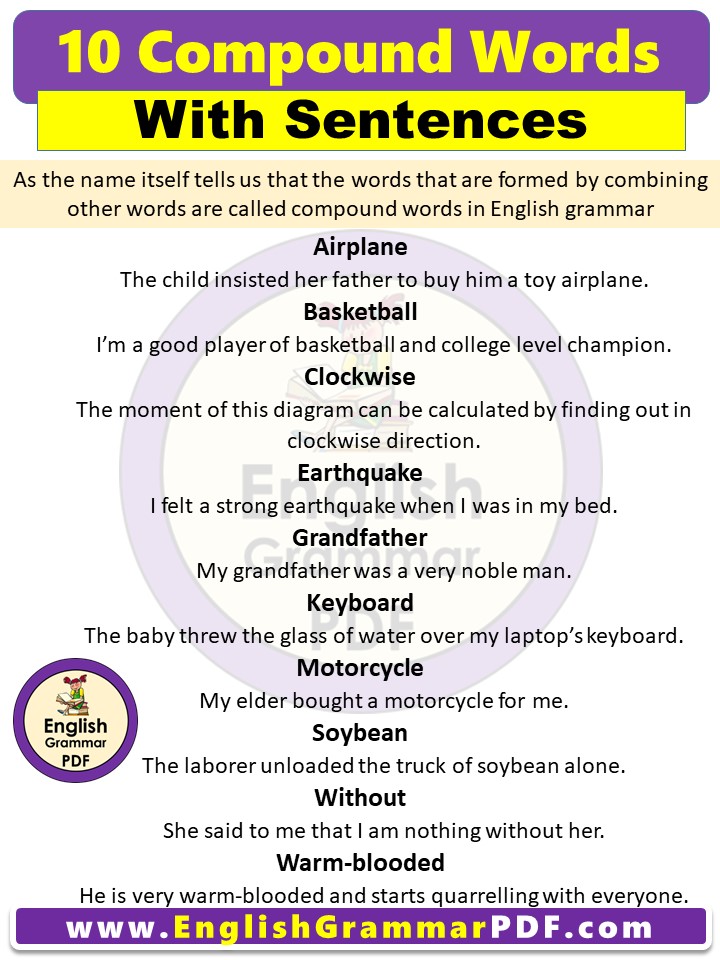 10 examples of compound words with sentences