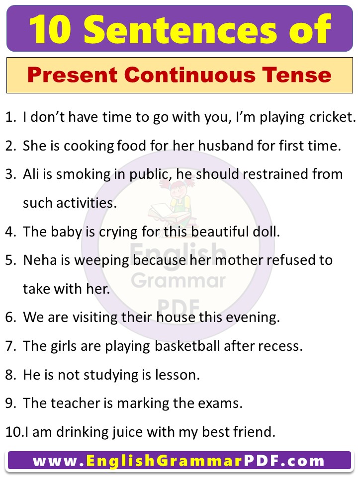 10 sentences of present continuous tense in English