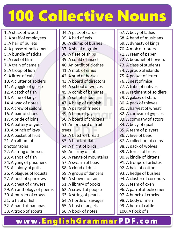 100 Examples Of Collective Nouns PDF English Grammar Pdf