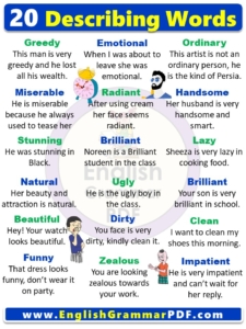 20 Describing Words and Example Sentences PdF