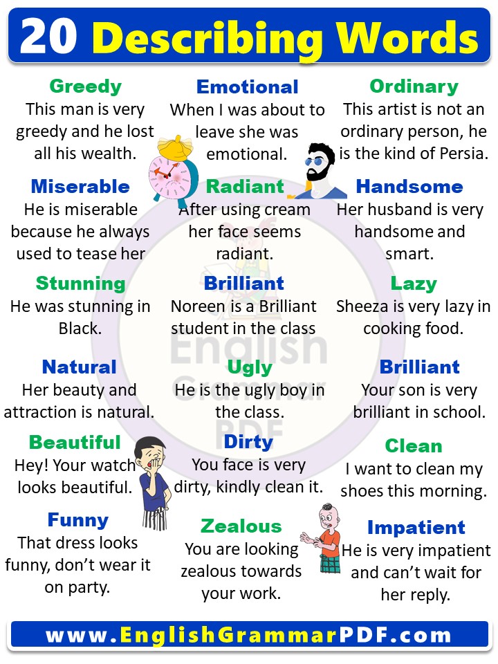 20 Describing Words and Example Sentences PdF