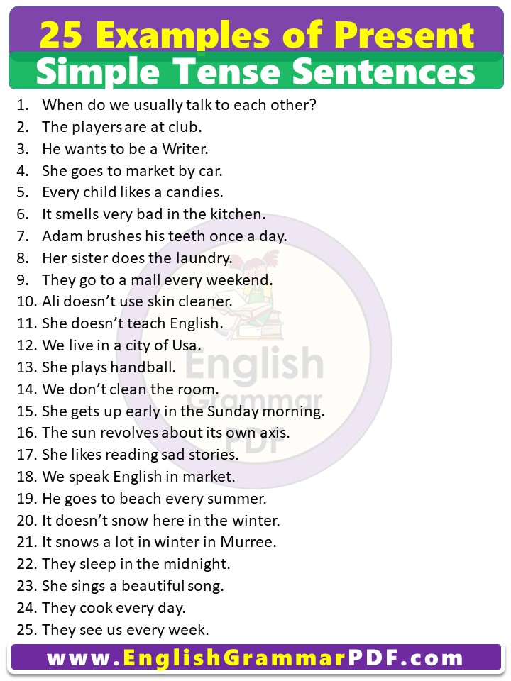 25 Examples of Simple Present Tense Sentences PDF