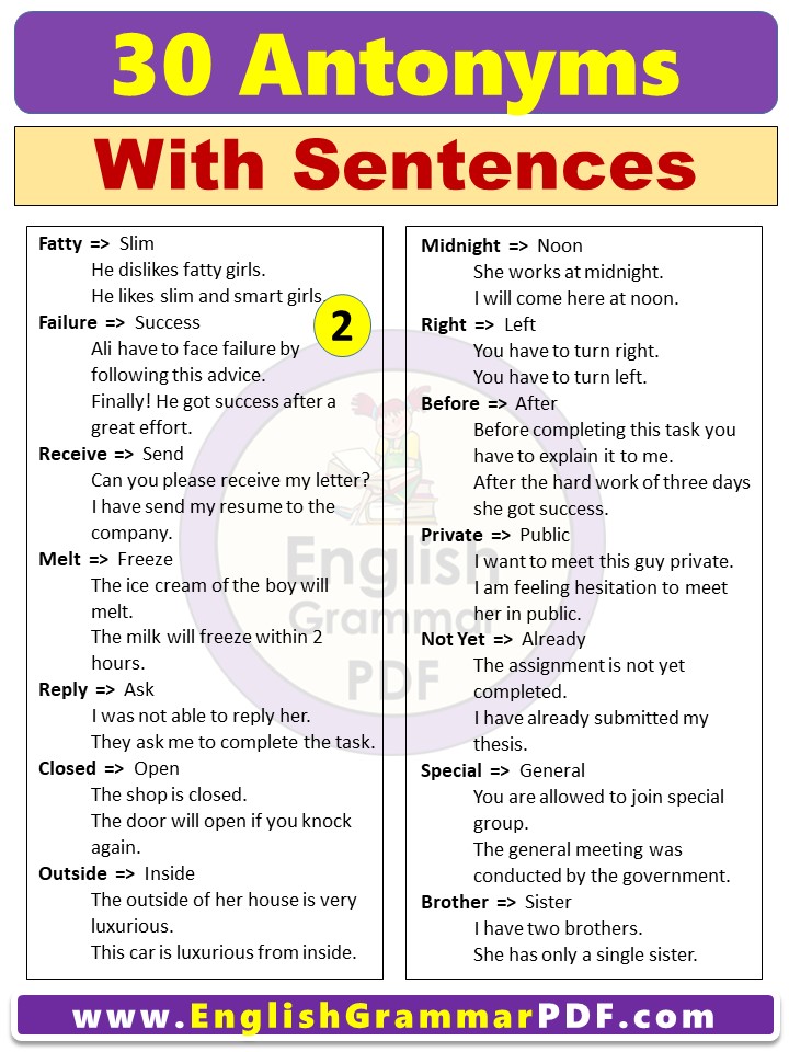 30 Antonyms examples in a sentence