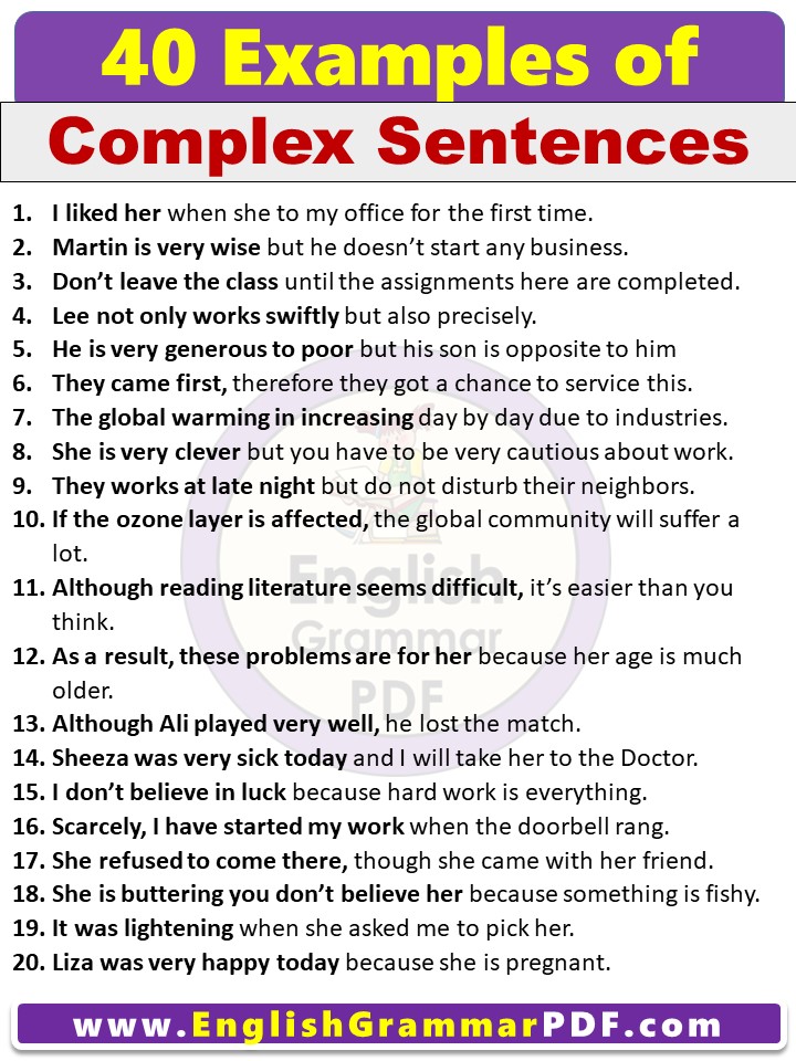 40 Examples of Complex Sentences in English pdf