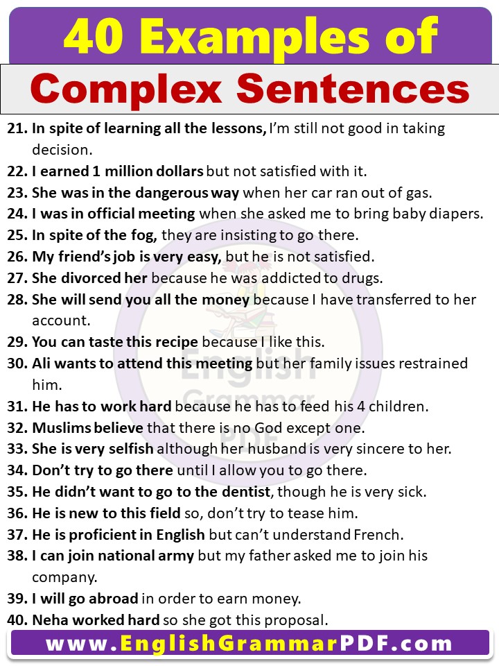 40 Examples of Complex Sentences in English
