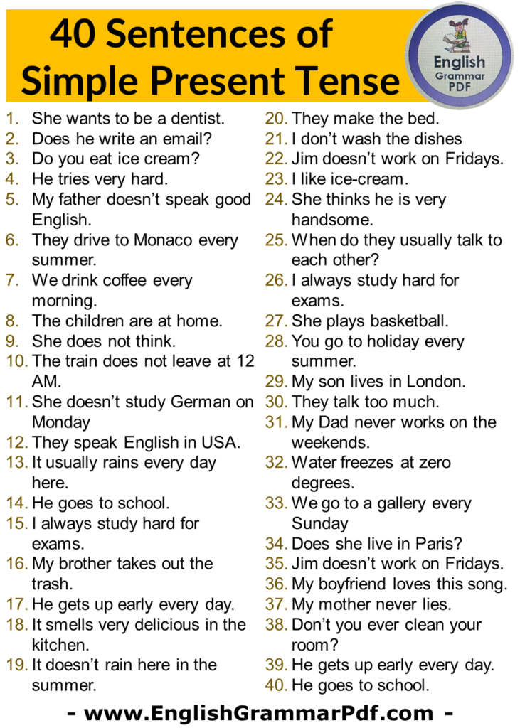 40 Sentences of Simple Present Tense