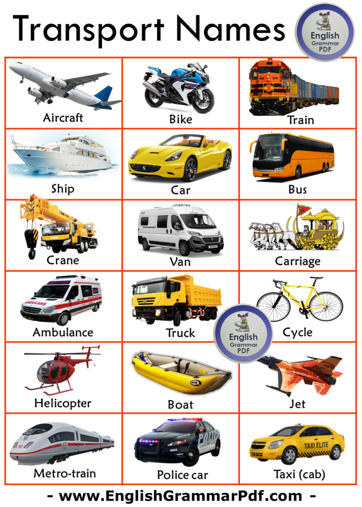 40 Transport Names List In English With Pictures Pdf English Grammar Pdf 7628