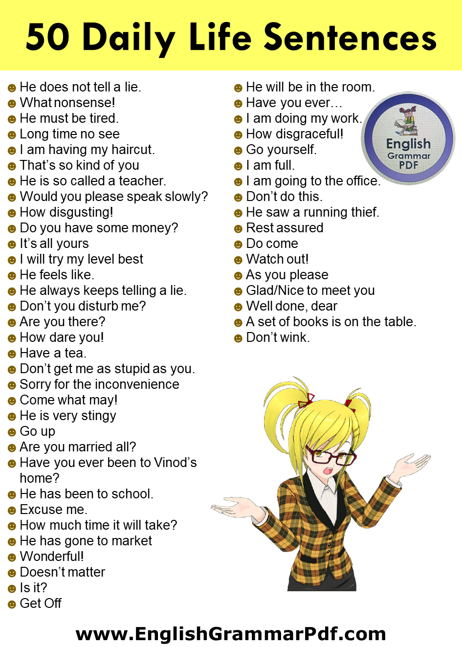 50 English Sentences Used in Daily Life