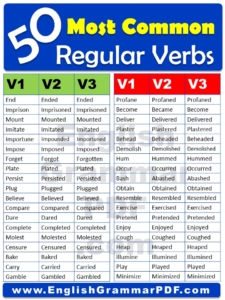 50 Most common Regular verbs in english pdf