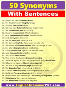 50 Examples of synonyms with sentences pdf - English Grammar Pdf