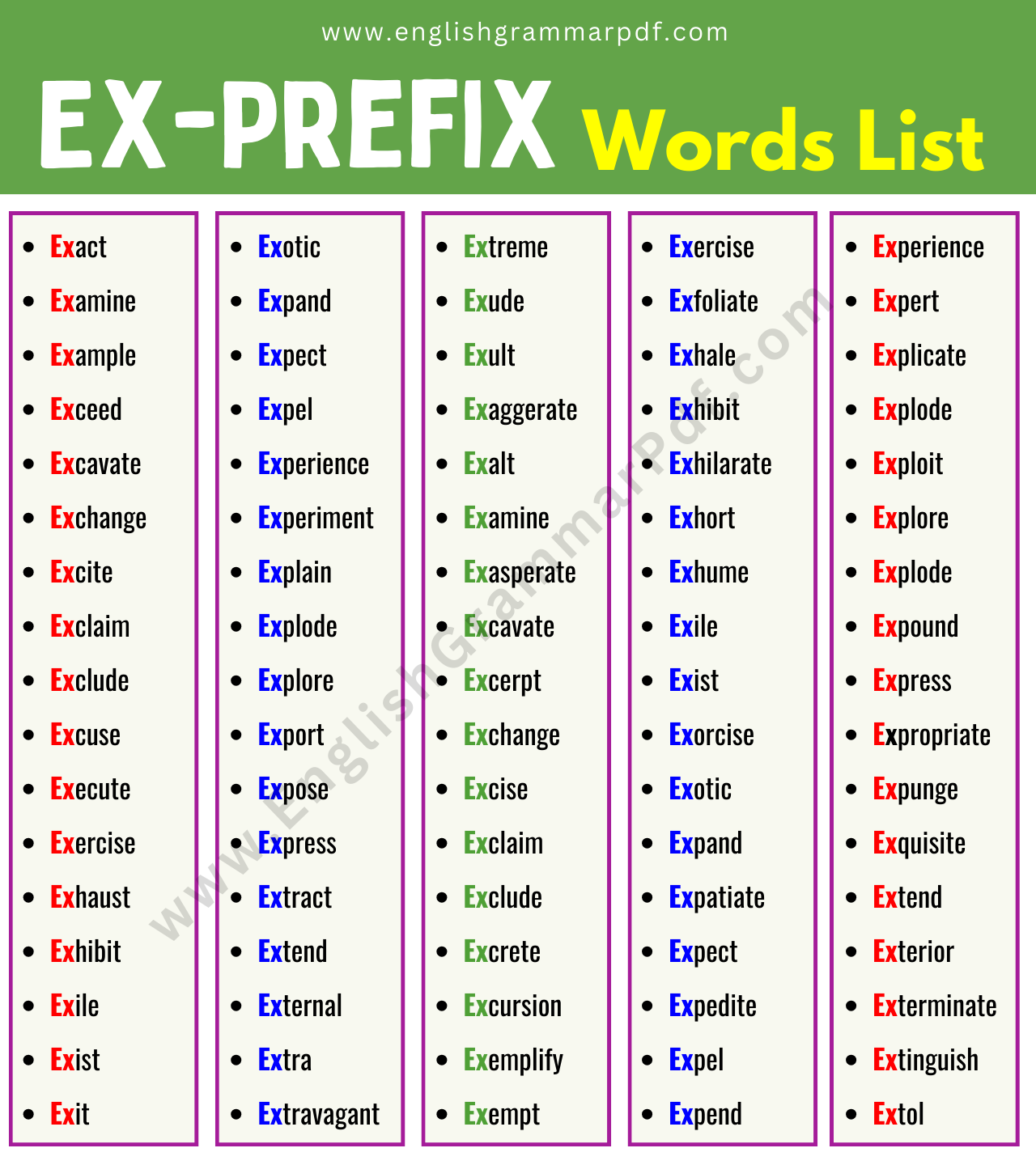 Ex Prefix Words List