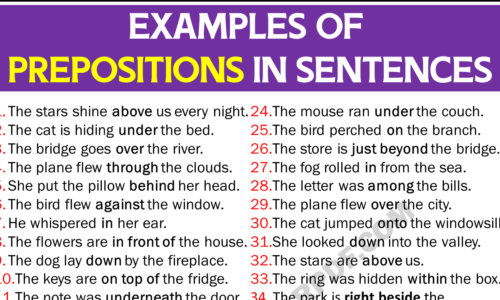 100+ Examples Sentences of Prepositions in English