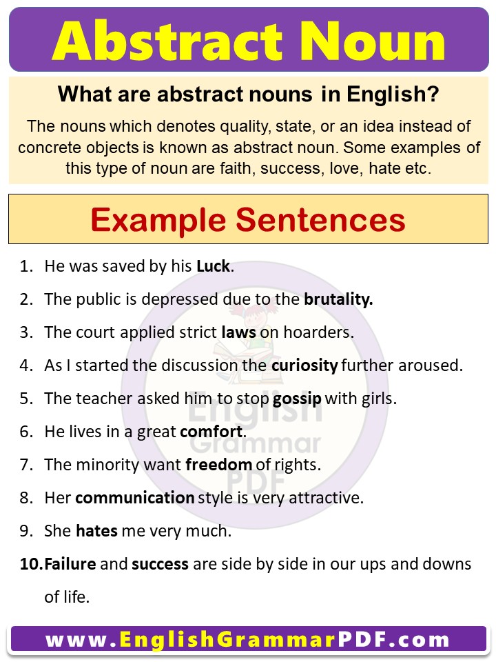 10 Examples Of Abstract Noun Sentences PDF English Grammar Pdf