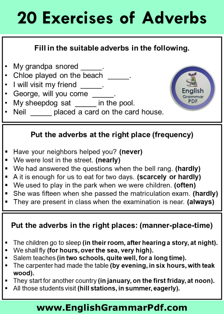 Exercises of Adverbs