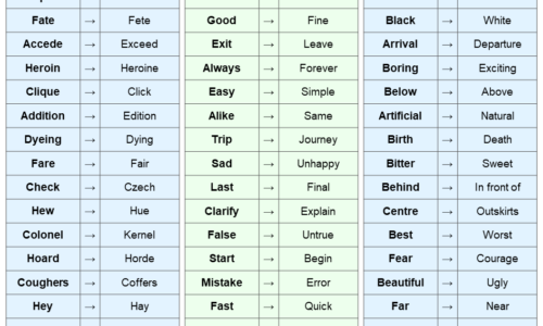 Homonyms, Synonyms, Antonyms List in English