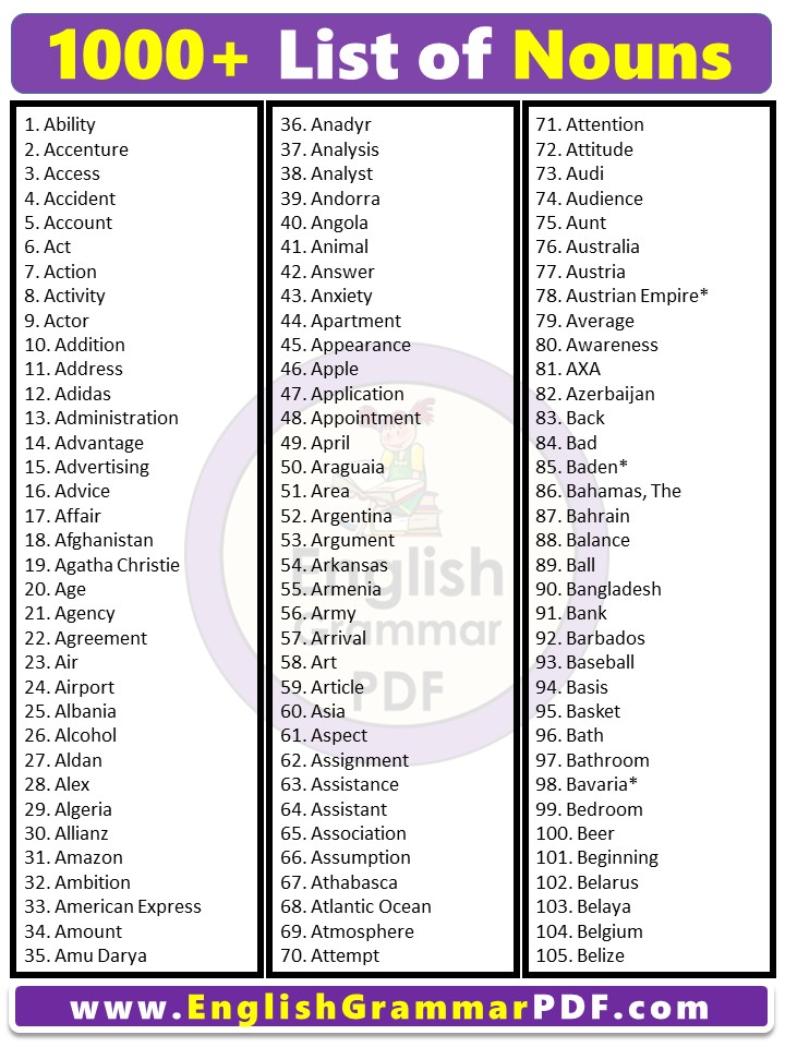 List of Nouns in English pdf 12