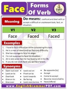 Past Tense of Face, Past Participle Form of Face, Face V1 V2 V3 forms of verb pdf