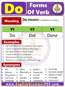 Past Tense of do, Past Participle Form of do, do V1 V2 V3 forms of verb pdf