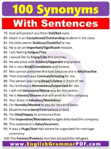 examples of synonyms with sentences