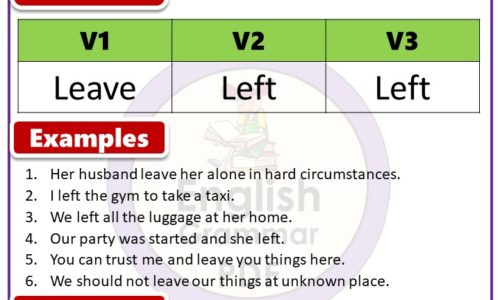 Leave forms of verb, V1 V2 V3 form of Leave, Leave past tense in English PDF