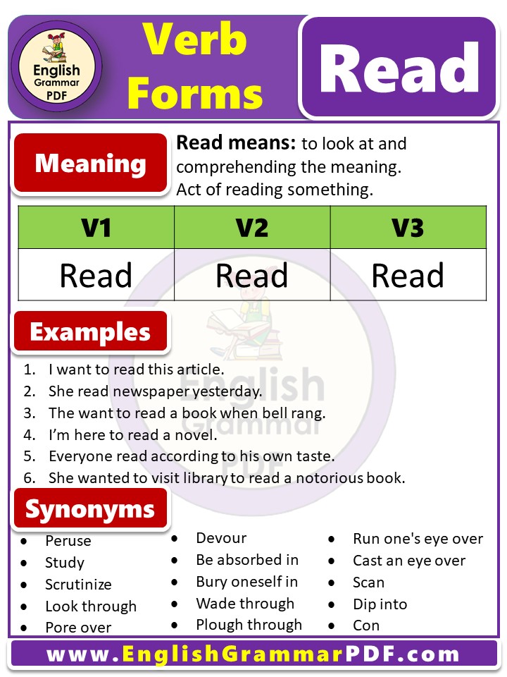 read forms of verb in english with examples