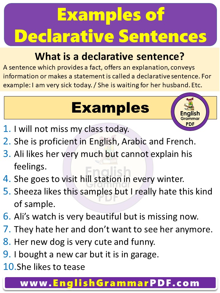 10 example of declarative sentence PDF