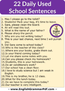 22 Daily Use English Sentences in School, Classroom English Phrases Examples