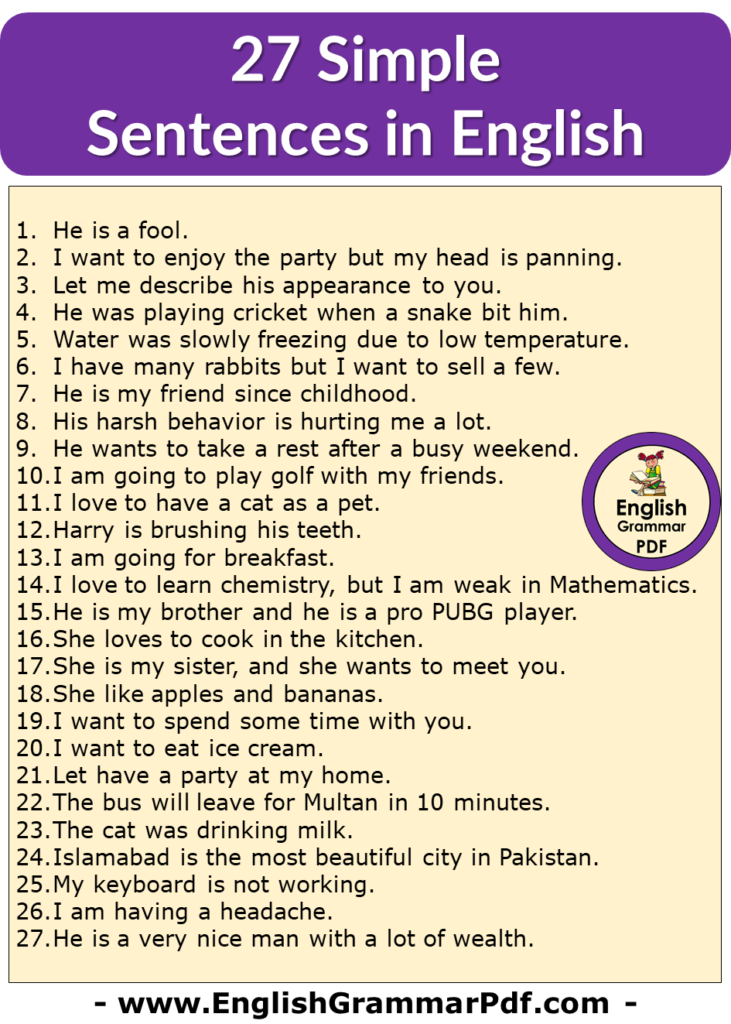 27 Simple Sentences Examples in English