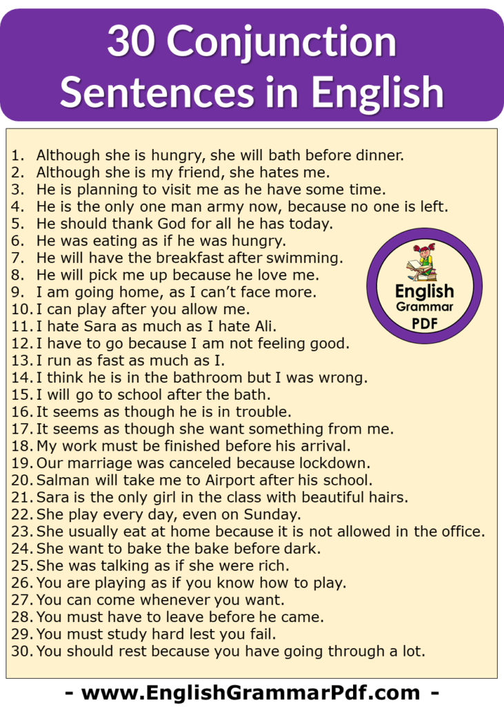 30 Conjunction Sentences in English