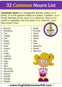 32 Common Nouns in English