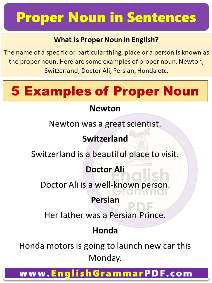 5 Examples of Proper noun in sentences PDF