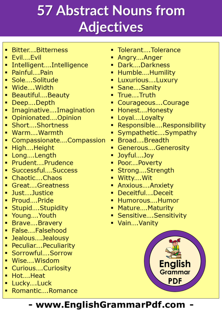 57 Abstract Nouns from Adjectives