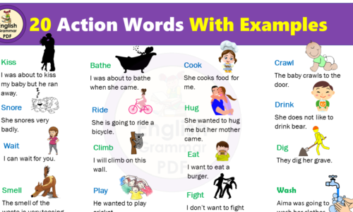 20 Action Words with Sentences and Pictures