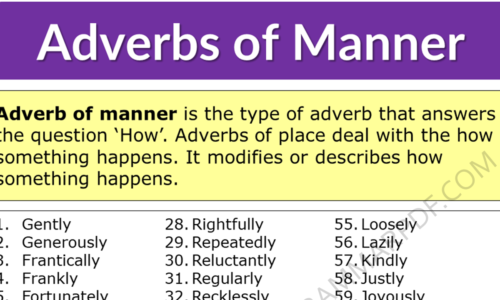 Adverbs of Manner, Definitions and 71 Example Words