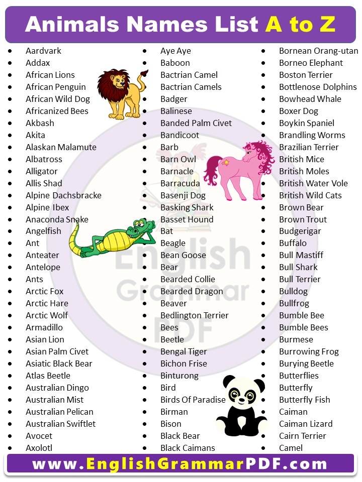 Animals Names List from A to Z