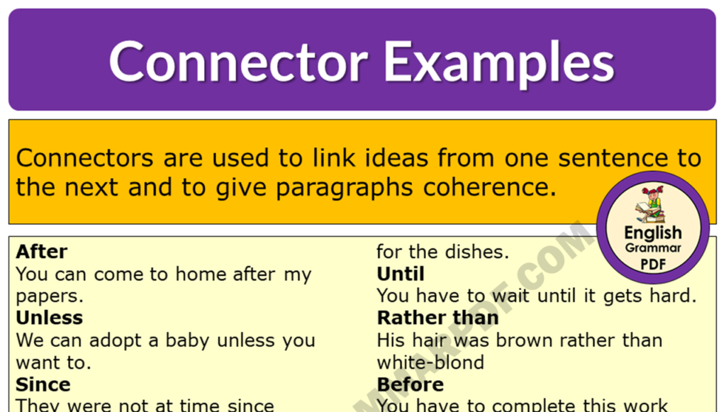 Connectors List and Example Sentences