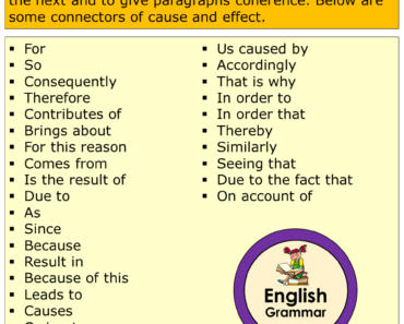 Connectors of Cause & Effect List in English