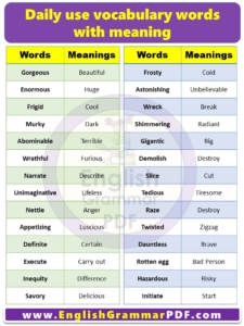 Daily use vocabulary words with meaning pdf