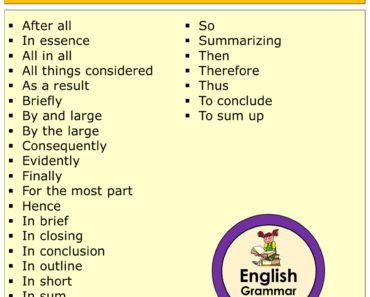 English Connectors of Conclusion List