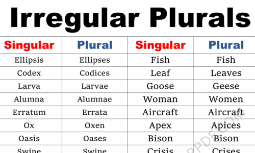 Irregular Plurals, Irregular Plurals Noun in English