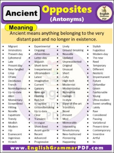 Opposite Of Ancient, Antonyms of Ancient, Meaning and examples in english pdf