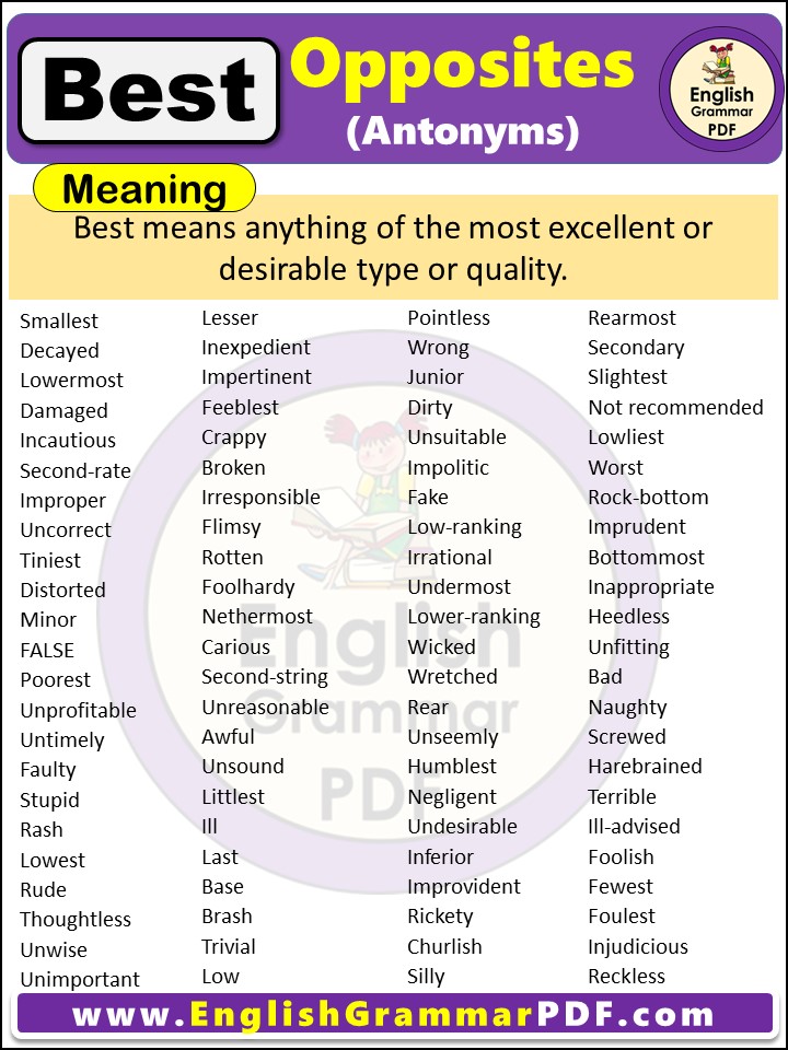 Opposite Of Best, Antonyms of Best, Meaning and Examples in english pdf