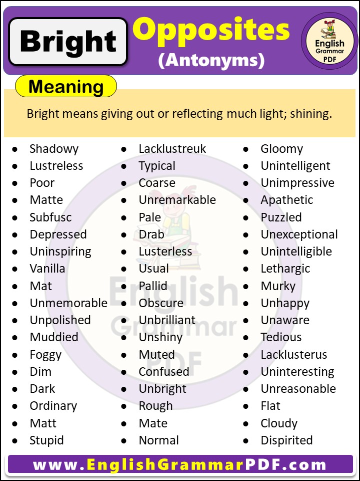 Opposite Of Bright, Antonyms of Bright, Meaning and Examples in english pdf
