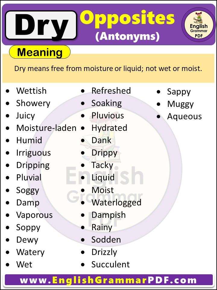 Opposite Of Dry, Antonyms of Dry, Meaning and Examples in english pdf