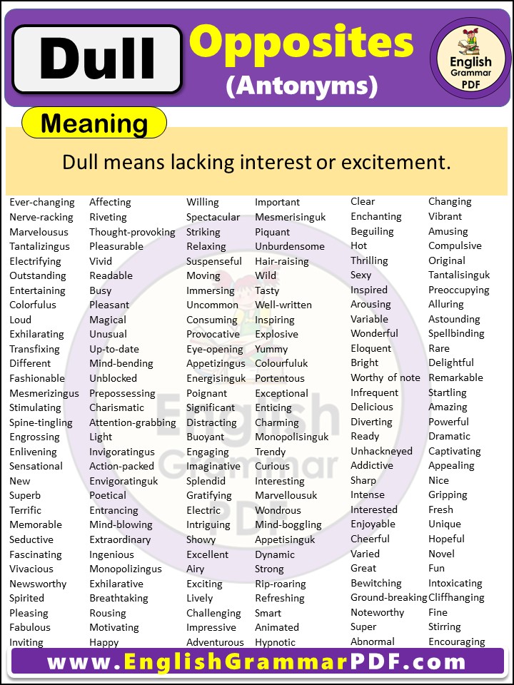 Opposite Of Dull, Antonyms of Dull, Meaning and Examples in english pdf