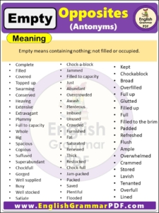 Opposite Of Empty, Antonyms of Empty, Meaning and examples in english pdf