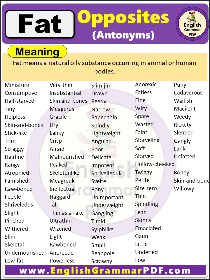 Opposite Of Fat, Antonyms of Fat, Meaning and Examples in english pdf