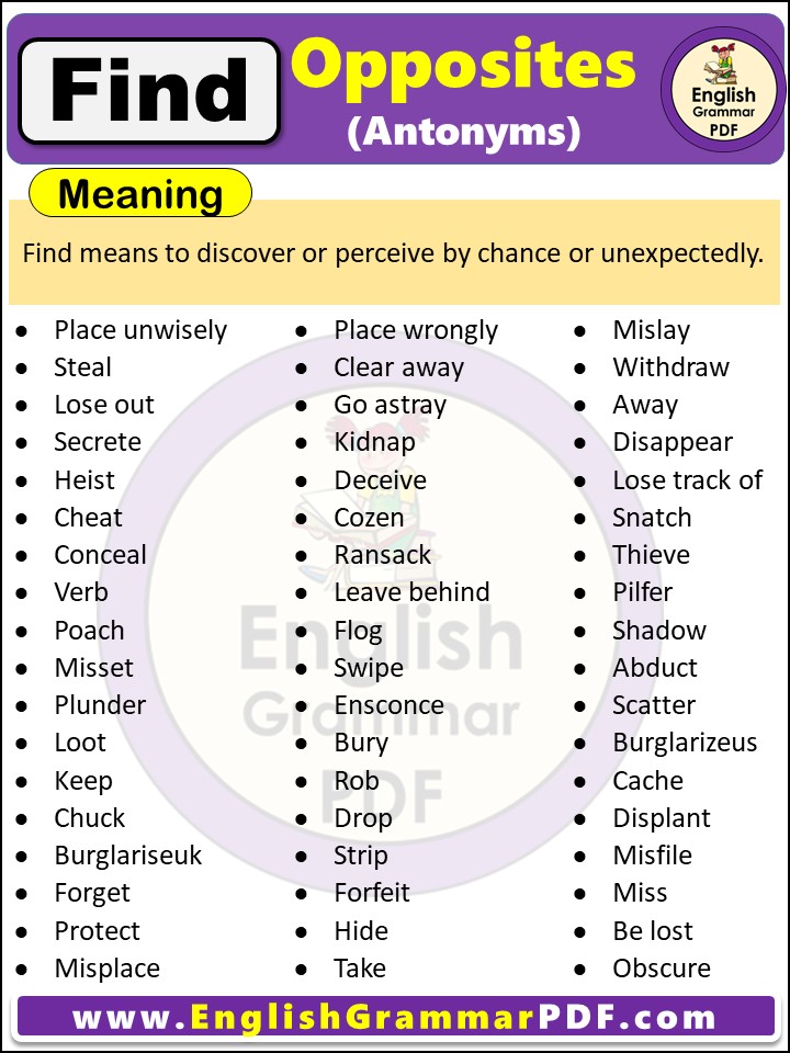 Opposite Of Find, Antonyms of Find, Meaning and Examples in english pdf