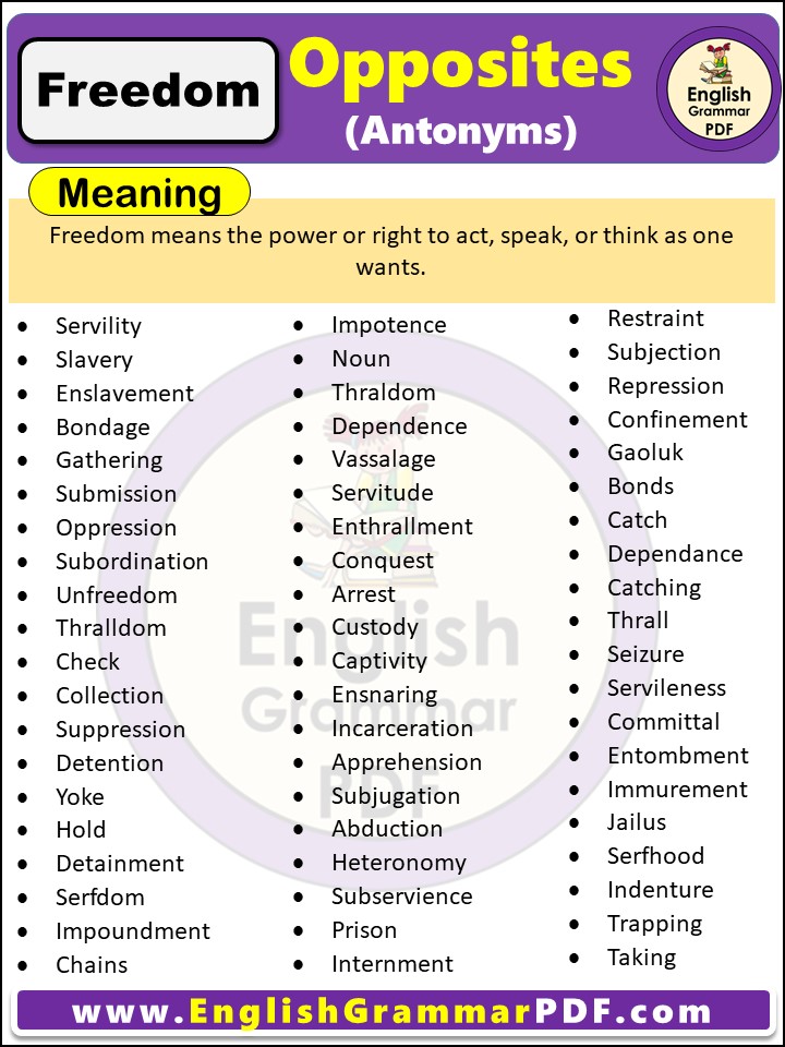 Opposite Of Freedom, Antonyms of Freedom, Meaning and examples in english pdf